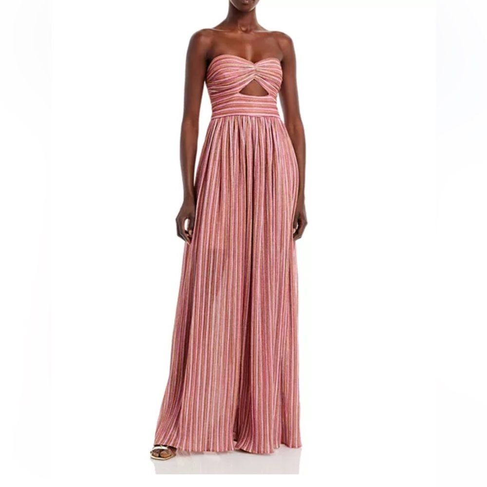 AQUA Metallic Stripe Cutout Gown Rainbow Long Formal Dress Homecoming Prom EUC L